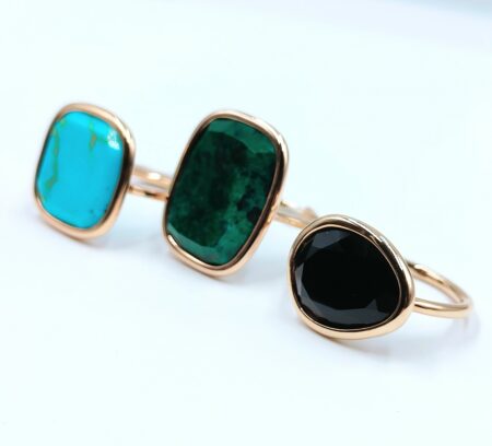 bagues or rose collection riviera turquoise malachite et onyx