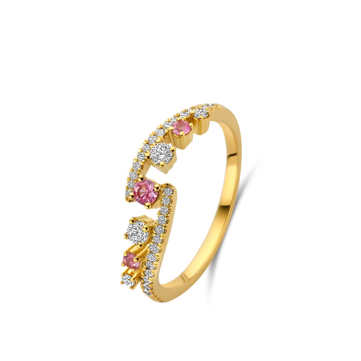 Bague or jaune saphir rose et diamants