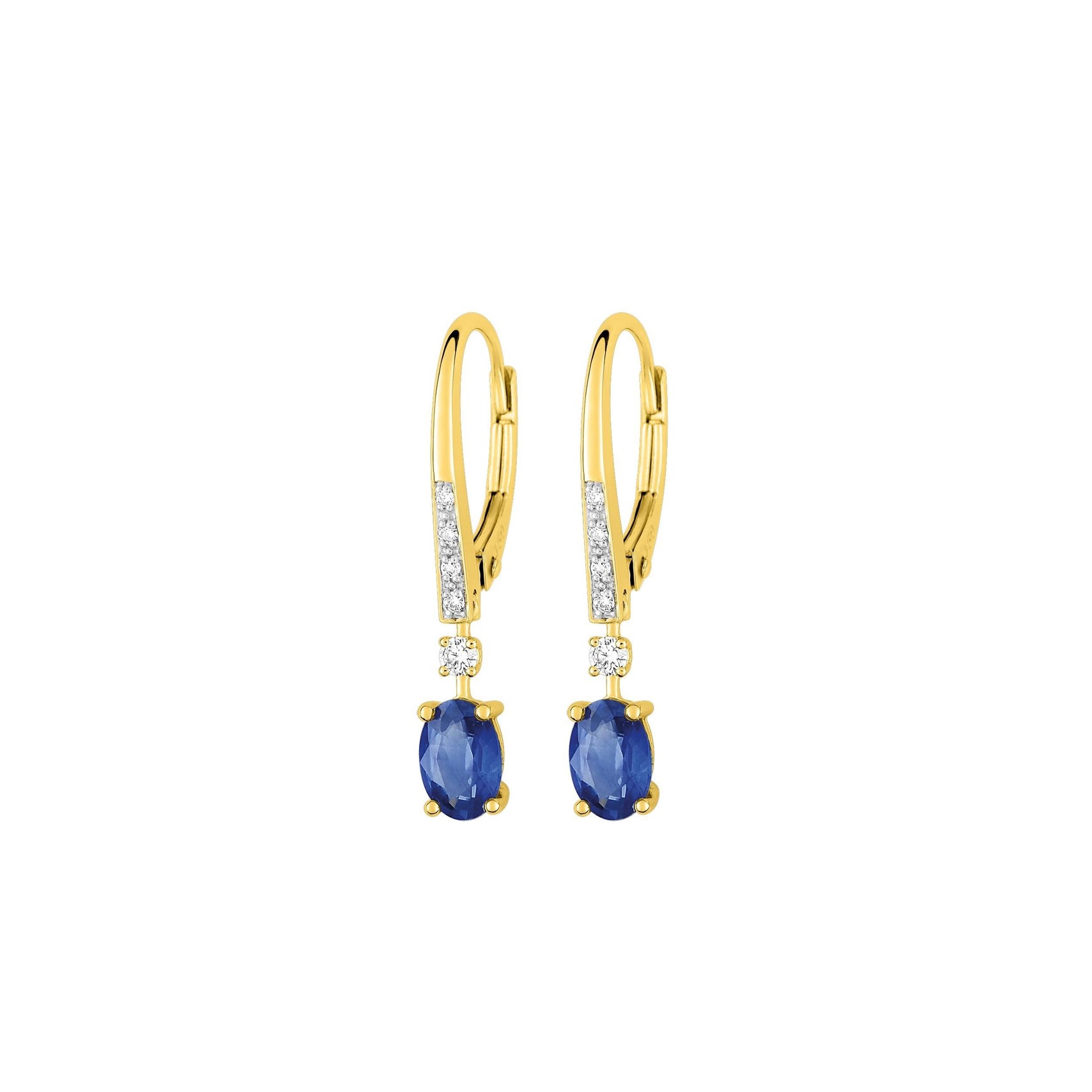 boucles d'oreilles pendantes en or jaune saphir diamants